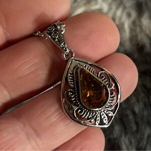 Southwest style brown raindrop glass stone pendant on chain necklace